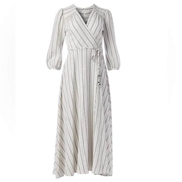 CALVIN KLEIN Women’s Striped Flowy Elbow Puff Sleeve Maxi Wrap Dress Plus Sz 16 - Picture 4 of 10